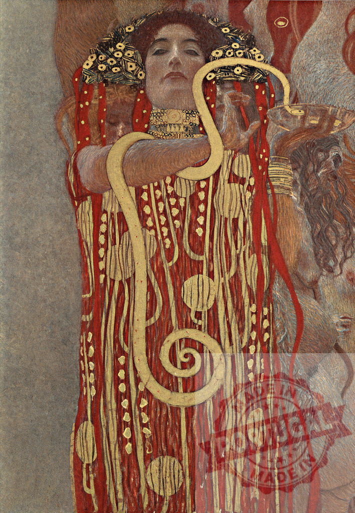 Gustav klimt Gustav Klimt Hygieia goddess medicine allegory art nouveau painting | Hygieia, the goddess of health, holding a snake and a bowl, embodying medicine and wellness - Realized with Pictrs.com