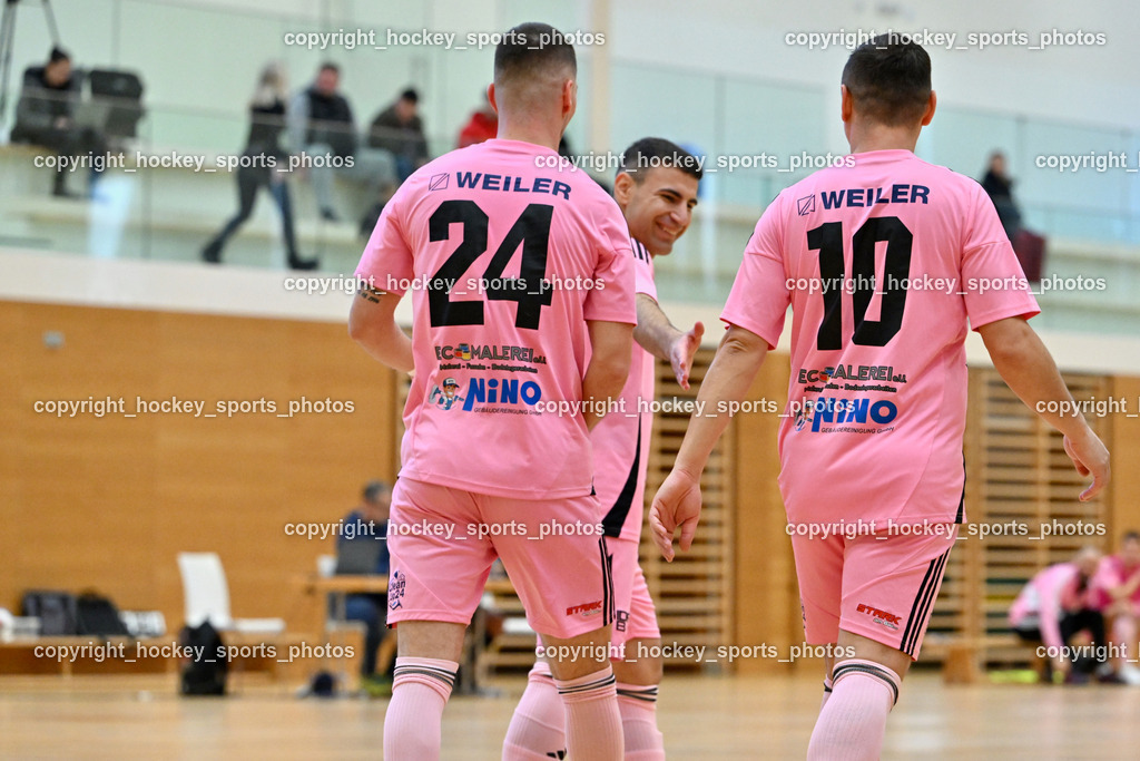 Carinthia Flamengo Futsal Club vs. Dynamo Triestingtal | Jubel Carinthia Flamengo  Mannschaft, #24 Zoran Vukovic Carinthia Flamengo, #21 Robert Dimitrov Carinthia Flamengo, #10 Nives Ducanovic Carinthia Flamengo, Carinthia Flamengo Futsal Club vs. Dynamo Triestingtal, Carinthia Flamengo Futsal Club vs. Dynamo Triestingtal am 29.12.2024 in Villach (Ballspielhalle St. Martin), Austria, (Photo by Bernd Stefan)