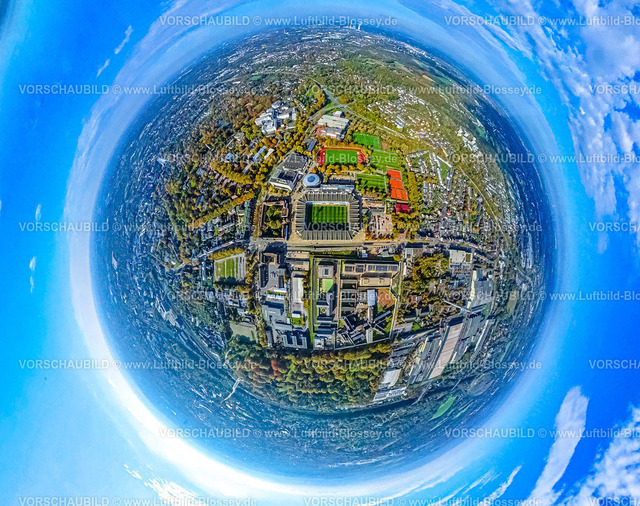 Bochum241090424VonoviaRuhrstadion | Luftbild, Vonovia Ruhrstadion, Bundesligastadion des VFL Bochum 1848, Fußballstadion, Trainingsplätze und Rundsporthalle, JVA Justizvollzugsanstalt Bochum, Erdkugel, Fisheye Aufnahme, Fischaugen Aufnahme, 360 Grad Aufnahme, tiny world, little planet, fisheye Bild, Grumme, Bochum, Ruhrgebiet, Nordrhein-Westfalen, Deutschland