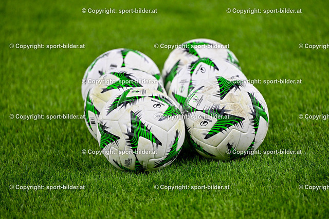 AUT, Fussball UEFA Conference League MD1, LASK (AUT) vs Djurgardens IF (SWE) | 03.10.2024, Oberoesterreich Arena Linz, AUT, UEFA Conference League MD1, LASK (AUT) vs Djurgardens IF (SWE), im Bild a feature of Balls// UEFA Conference League MD1, LASK Linz (AUT) vs Djurgardens IF (SWE) in Linz, Austria on 2024/10/03