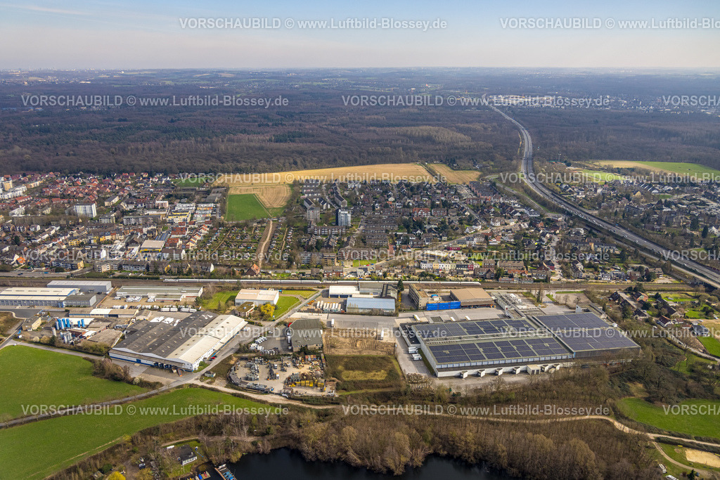 Duisburg240302597 | Luftbild, Gewerbegebiet mit Nordfrost GmbH,  Beckerfelder Straße,  Wohngebiet Ortsansicht Ortsteil  Großenbaum, Waldgebiet, Rahm, Duisburg, Ruhrgebiet, Nordrhein-Westfalen, Deutschland, Duisburg-S