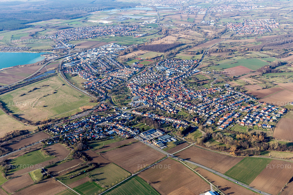 Luftbild: am Hardtsee im Ortsteil Ubstadt in Ubstadt-Weiher im Bundesland Baden-Württemberg in Deutschland. Foto: IMG_097288.jpg vom 10.03.2017 durch Werner Riehm/FLY-FOTO.de