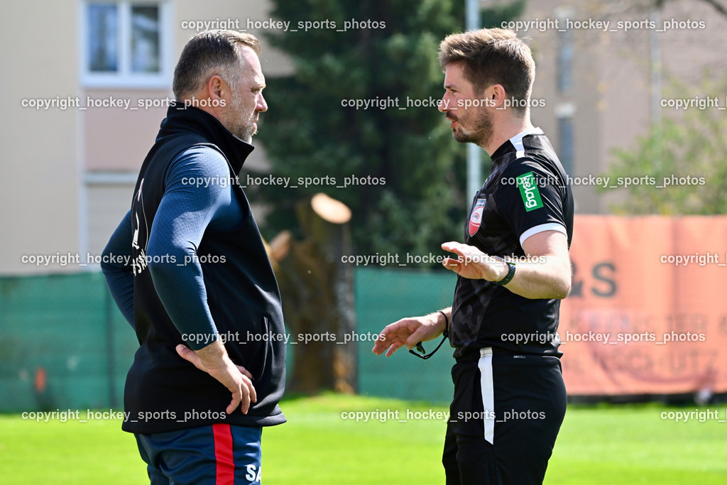 SV Donau Klagenfurt vs. SAK | Headcoach SAK Goran Jolic, Jürgen Hartenberger Referee, SV Donau Klagenfurt vs. SAK, SV Donau Klagenfurt vs. SAK am 11.04.2026 in Klagenfurt (Sportplat Donau ), Austria, (Photo by Bernd Stefan)