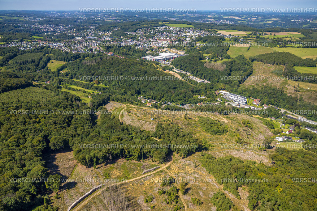Ennepetal230800956 | Luftbild, Waldgebiet mit Waldschäden, Hasperbach Kahlschlag, Gewerbegebiet Hagener Straße, Voerde, Ennepetal, Ruhrgebiet, Nordrhein-Westfalen, Deutschland