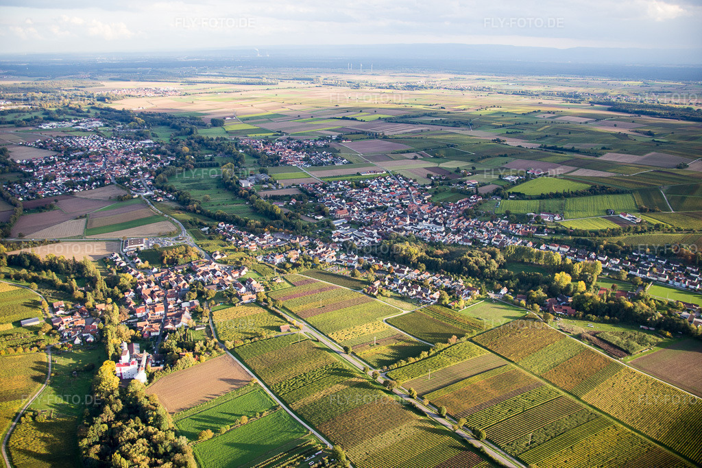 Luftbild: Ortsansicht im Ortsteil Billigheim in Billigheim-Ingenheim im Bundesland Rheinland-Pfalz in Deutschland. Foto: IMG_074622.jpg vom 14.10.2014 durch Werner Riehm/FLY-FOTO.de