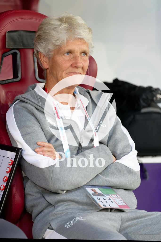Finland v Switzerland: UEFA Women's EURO 2025 Group A | GENEVA, SWITZERLAND - JULY 10: Pia Sundhage of Switzerland looks on  during the UEFA Women's EURO 2025 Group A match between Finland and Switzerland at Stade de Geneve on July 10, 2025 in Geneva, Switzerland. (Photo by Giuseppe Velletri/Sports Press Photo/Getty Images)