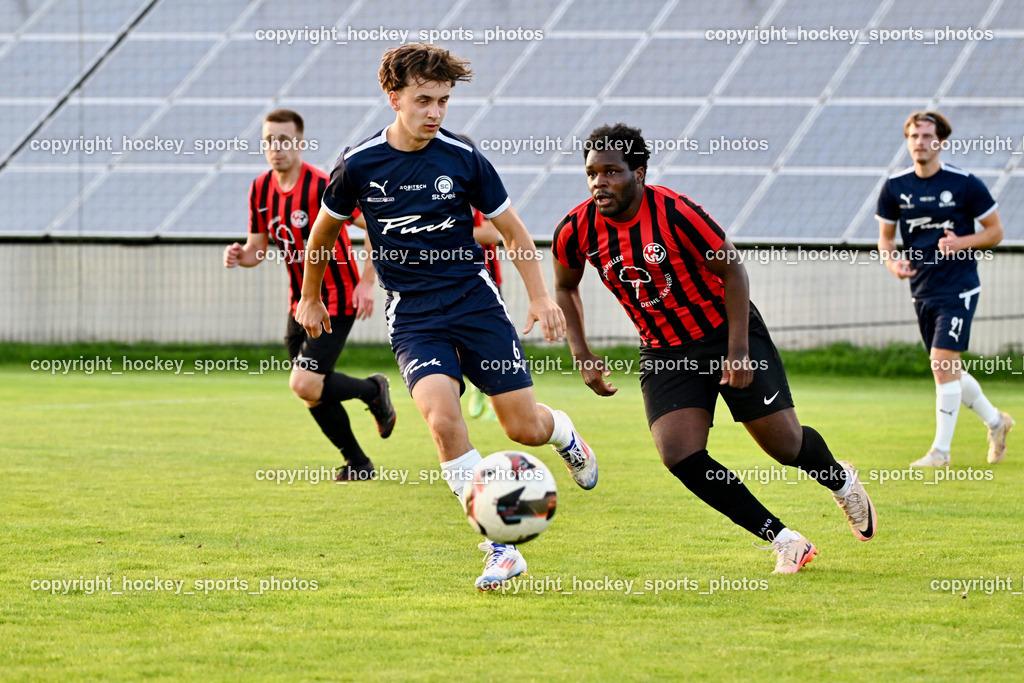 SC St. Veit vs. FC Nussdorf Debant | #6 Julian Hufnagl SC St. Veit, #10 Rashidi Mohamed Udikaluka FC Nussdorf Debant, SC St. Veit vs. FC Nussdorf Debant, SC St. Veit vs. FC Nussdorf Debant am 22.08.2025 in St. Veit an der Glan (Jacques Lemans Arena), Austria, (Photo by Bernd Stefan)