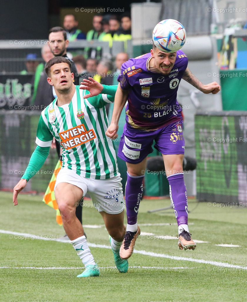 A_LUI_09042023_16 | SPORT,FUSSBALL,ADMIRAL BUNDESLIGA SK RAPID WIEN- AUSTRIA KLAGENFURT 09.04.2023 IM BILD:SINAN KARWINA  (KLAGENFURT) UND JONAS ANTONIUS AUER (SK RAPID WIEN ) FOTO:FOTOLUI/MW