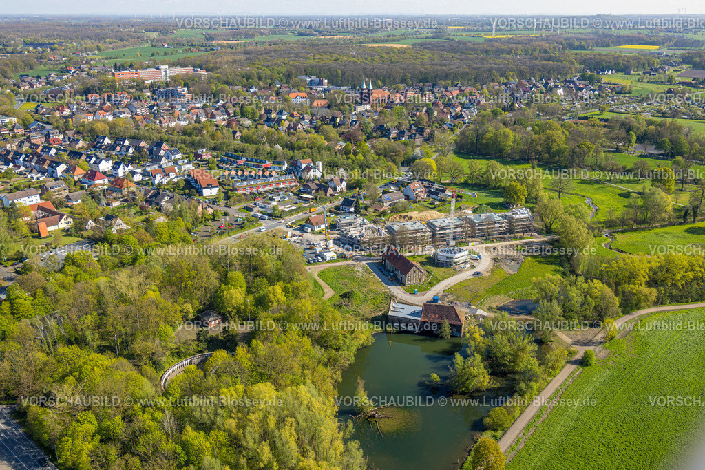 Hamm230400001 | Luftbild, Schlossmühle am Mühlengraben und Mühlenteich mit Baustelle und Neubau, Stadtbezirk Heessen, Hamm, Ruhrgebiet, Nordrhein-Westfalen, Deutschland