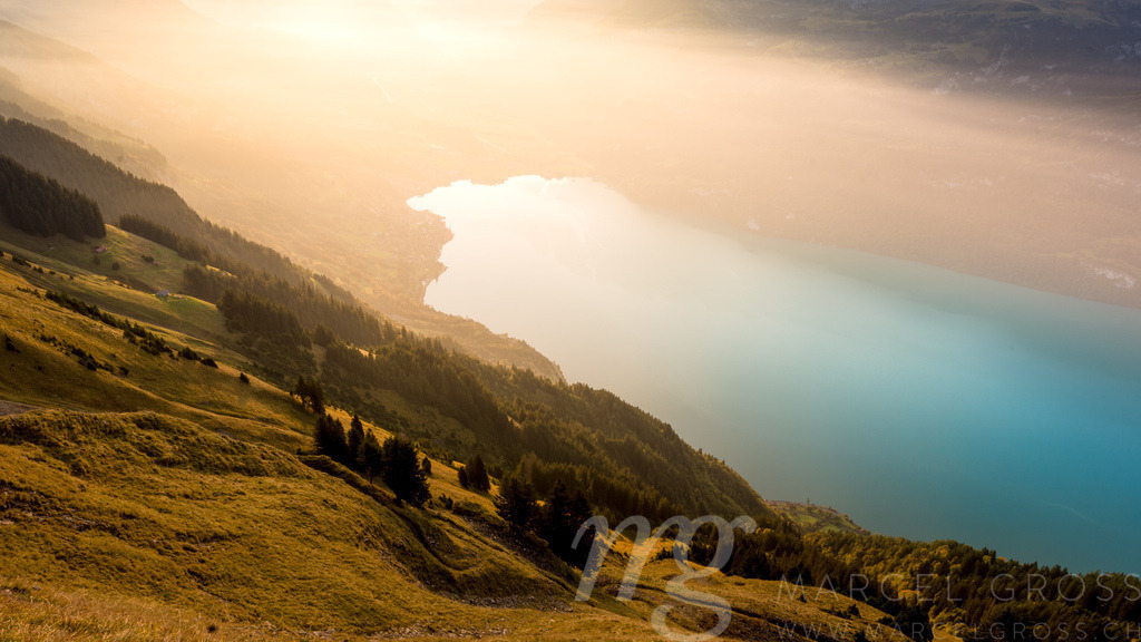 Morgennebel über Brienz und Brienzersee von der Allgäu Lücke, Berner Oberland Schweiz | sunrise over Brienz and Lake Brienz seen from the Allgäu Lücke, Berner Oberland - Realisiert mit Pictrs.com