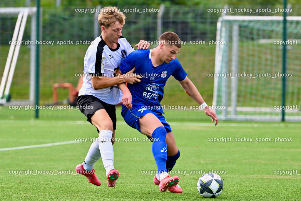 SV Spittal vs. UNION Matrei | #19 Jake William Tones SV Spittal, #17 Enrico Sebastian Schubert UNION Matrei, SV Spittal vs. UNION Matrei, SV Spittal vs. UNION Matrei am 17.08.2025 in Spittal an der Drau (Goldeck Stadion), Austria, (Photo by Bernd Stefan)