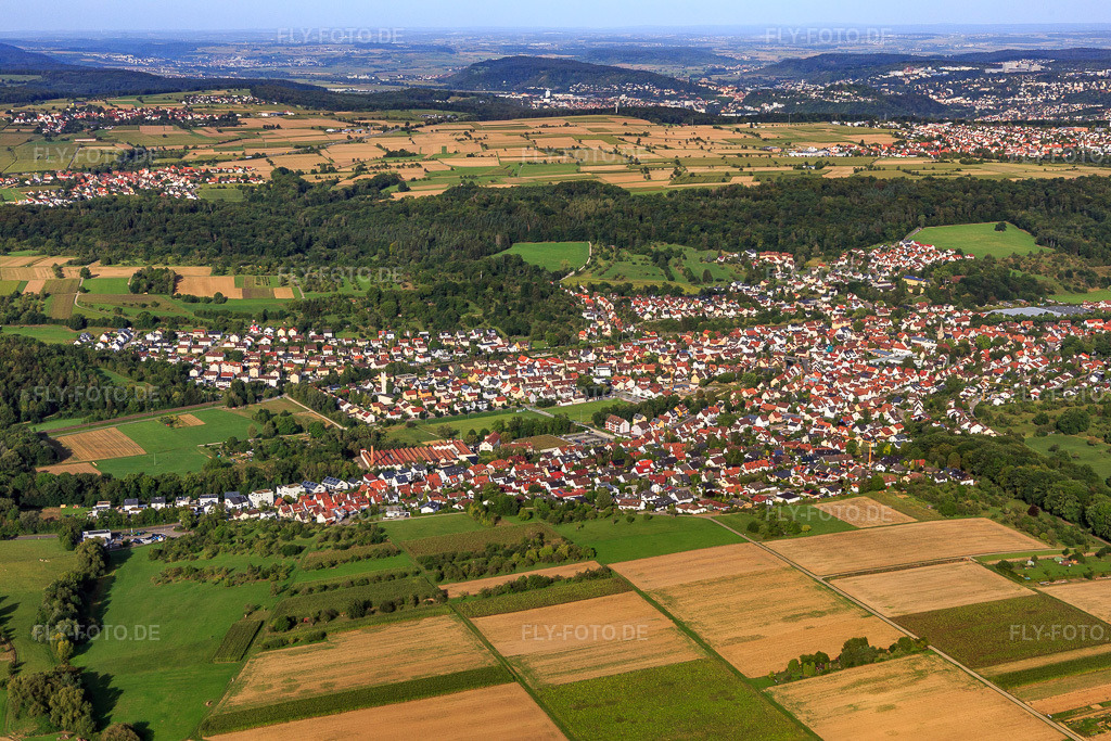 Luftbild: Ortsansicht von Osten in Wannweil im Bundesland Baden-Württemberg in Deutschland. Foto: IMG_008630.jpg vom 27.08.2020 durch Werner Riehm/FLY-FOTO.de