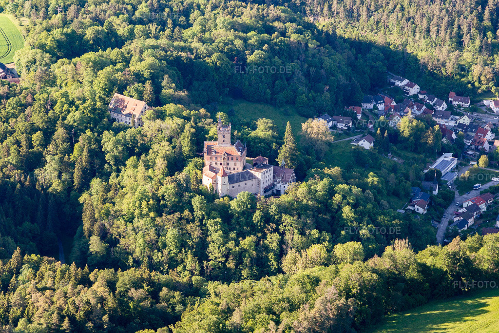 Luftbild: Burganlage des Schloß Hohenmühringen am Neckar im Ortsteil Mühringen in Horb im Bundesland Baden-Württemberg in Deutschland. Foto: IMG_114777.jpg vom 31.05.2019 durch Werner Riehm/FLY-FOTO.de