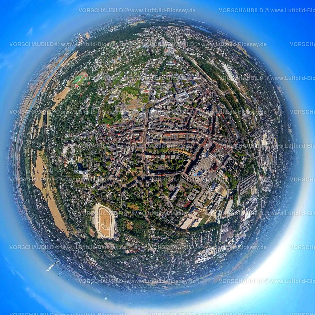 Dinslaken20220823City1-2 | Luftbild, Innenstadt, City, Fisheye Aufnahme, Fischaugen Aufnahme, 360 Grad Aufnahme, Dinslaken, Ruhrgebiet, Nordrhein-Westfalen, Deutschland