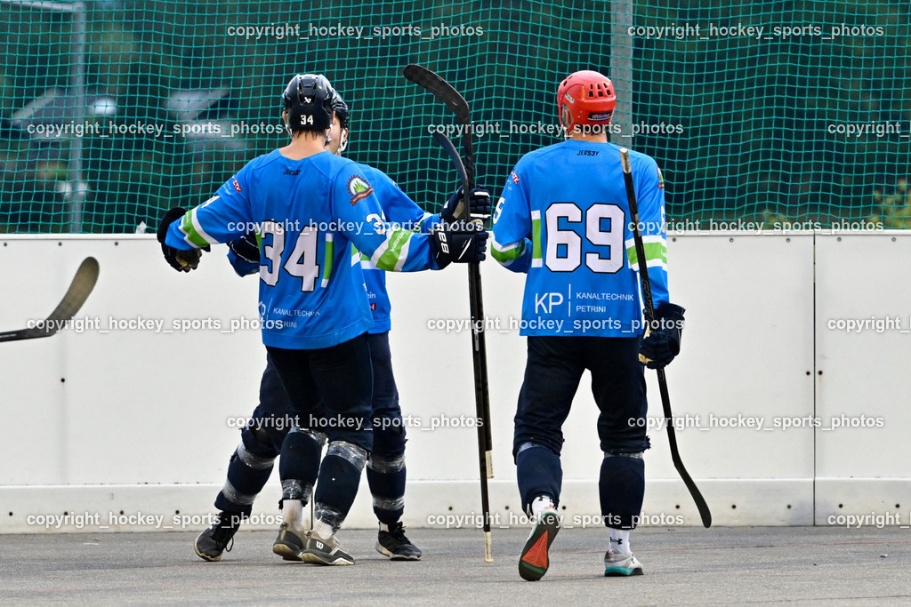 ASKÖ Hockey Villach vs. VAS Ballhockey  | Jubel ASKÖ Hockey Villach Mannschaft, #34 PRODINGER Dominik ASKÖ Villach Hockey, #69 FELDBAUMER Manuel ASKÖ Villach Hockey, ASKÖ Hockey Villach vs. VAS Ballhockey , ASKÖ Hockey Villach vs. VAS Ballhockey  am 06.07.2025 in Villach (Alpen Arena ), Austria, (Photo by Bernd Stefan)
