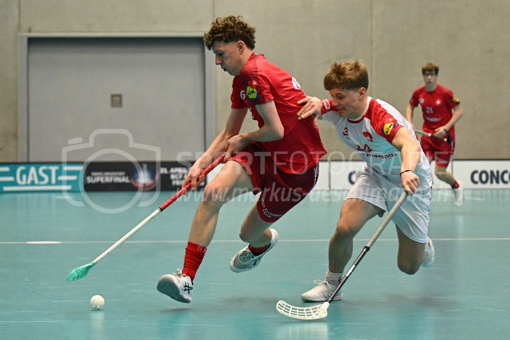 Switzerland B U19 vs Switzerland U19 - 4. February 2024 | Switzerland B U19 vs Switzerland U19
U19 Men International Matches in Switzerland
GoEasy Arena, Siggenthal Station
Switzerland defender #12 Janik Kürschner and Switzerland forward #24 Thierry Waber ‚
Credit: Markus Aeschimann | <a href="https://www.markus-aeschimann.ch">Sportfotografie Markus Aeschimann</a> | <a href="https://www.instagram.com/sportfotografie.aeschimann">@sportfotografie.aeschimann</a> - Realisiert mit Pictrs.com