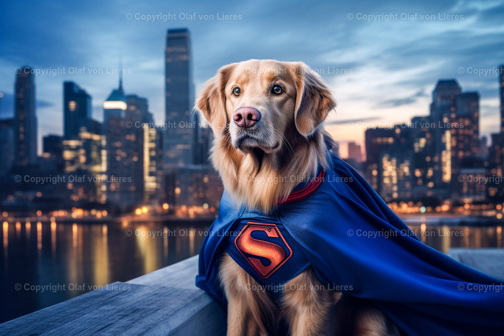 Retriever Als Superheld | Retriever mit Umhand als Supermann
