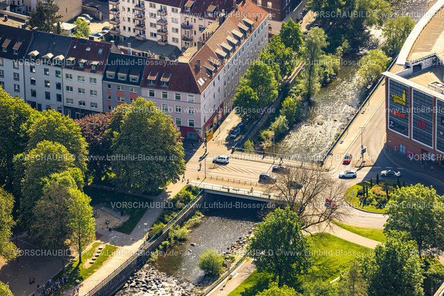 Hagen240504149 | Luftbild, Innenstadt, Kreisverkehr und Brücke Badstraße über die Volme, Mittelstadt, Hagen, Ruhrgebiet, Nordrhein-Westfalen, Deutschland