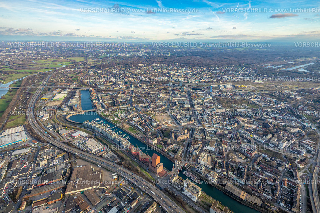 Duisburg230100731 | Luftbild, Stadtansicht mit Innenhafen Duisburg, The Curve, Yachthafen Marina, Kaßlerfeld, Duisburg, Ruhrgebiet, Nordrhein-Westfalen, Deutschland
