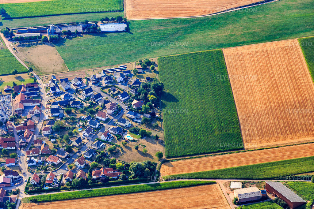 Aerial view: Rue des Violets in Schleithal in the state Bas-Rhin, France.Photo: IMG_121926.jpg taken on 08/01/2020 by Werner Riehm/FLY-FOTO.comResolution of the original: 5472 x 3648 px