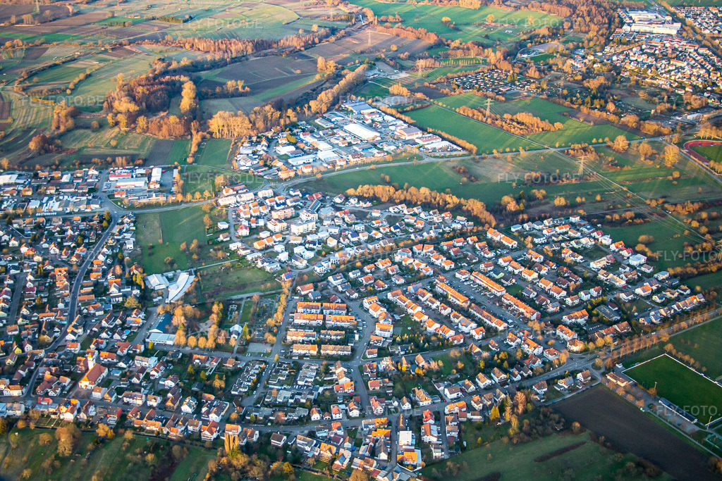 Luftbild: Ortsansicht von Süden im Ortsteil Würmersheim in Durmersheim im Bundesland Baden-Württemberg in Deutschland. Foto: IMG_086066.jpg vom 06.02.2016 durch Werner Riehm/FLY-FOTO.de