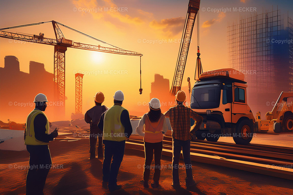 Baustelle mit Menschen | Baustelle mit Kran und LKW - Realisiert mit Pictrs.com