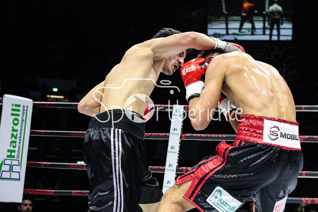Profi - Box - Gala / Main Event | Nika GVAJAVA (schwarze Hose) in seinem Kampf gegen Kushtrim TAHIRUKAJ (rot schwarze Hose)