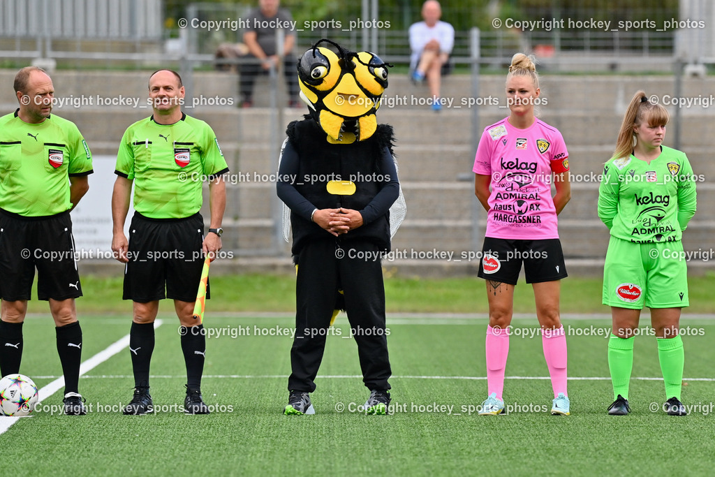 Liwodruck Carinthians Hornets vs. SV Weikersdorf 11.9.2022 | Weichsler Arno, Moser Michael, Referees, Hornets Maskottchen, #27 Jasmin Michelle Ortner, #1 Anja Meier