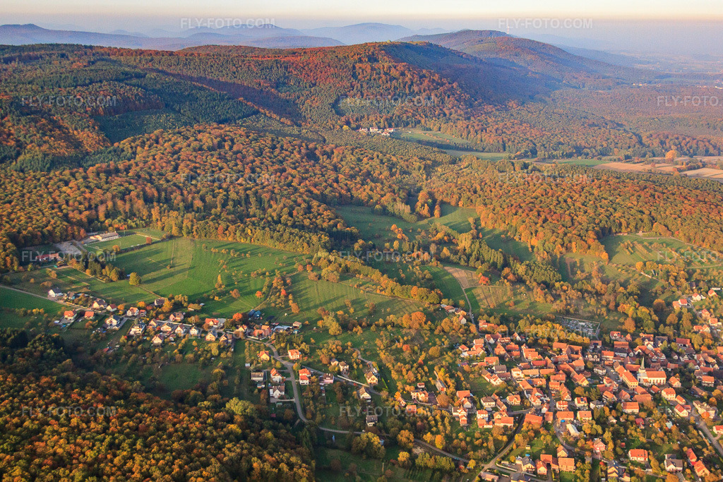Aerial view: Rte de Pfaffenschlick in Lampertsloch in the state Bas-Rhin, France.Photo: IMG_54228.jpg taken on 10/21/2012 by Werner Riehm/FLY-FOTO.comResolution of the original: 4752 x 3168 px