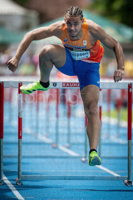 Juniorengala 2026; Mannheim, 14.06.2026 | MANNHEIM, GERMANY - JUNE 14, 2026 : Eljahro Philipsen (NED/Netherlands) competing in the men’s 110m hurdles during the Juniorengala 2026 at Michael-Hoffmann-Stadion on June 14, 2026 in Mannheim, Germany.