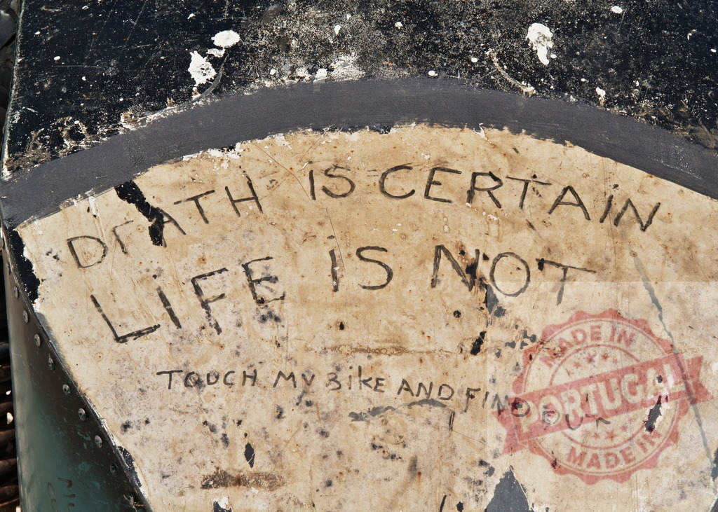 Death is certain life is not warning message | Grungy hand-painted message saying Death is certain life is not with a threatening tone - Realized with Pictrs.com