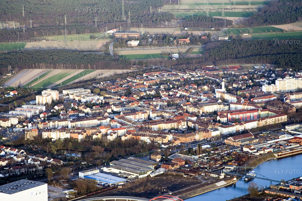 Luftbild: Ortsansicht von Westen im Ortsteil Rheinau in Mannheim im Bundesland Baden-Württemberg in Deutschland. Foto: IMG_10147.jpg vom 29.03.2008 durch Werner Riehm/FLY-FOTO.de