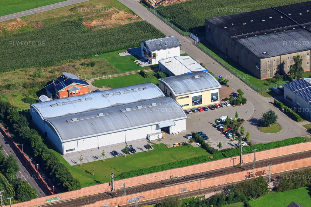 Luftbild: IPLS und Fa. Print Equipment GmbH im Ortsteil Weier in Ottersweier im Bundesland Baden-Württemberg in Deutschland. Foto: IMG_31752.jpg vom 20.08.2010 durch Werner Riehm/FLY-FOTO.de