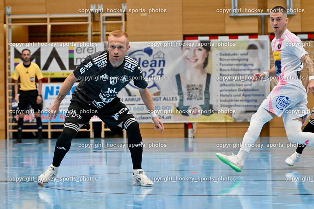 Carinthia Flamengo Futsal Club vs. FC Ljuti Krajisnici | #27 Adnan Hodzic FC Ljuti Krajisnici, #24 Zoran Vukovic Carinthia Flamengo, Carinthia Flamengo Futsal Club vs. FC Ljuti Krajisnici, Carinthia Flamengo Fusal Club vs. FC Ljuti Krajisnici am 12.10.2025 in Klagenfurt (Ballspielhalle Viktring), Austria, (Photo by Bernd Stefan)