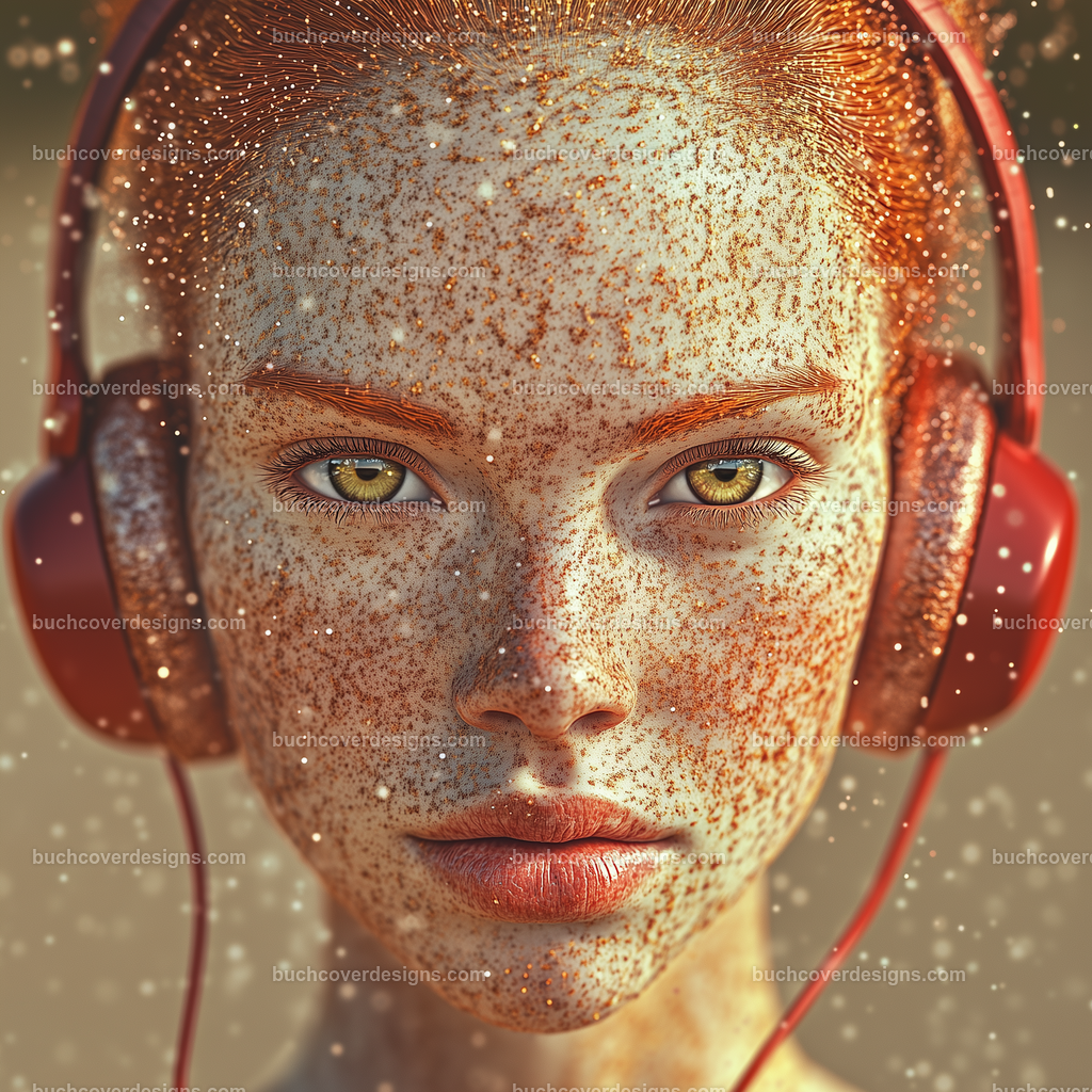 Gesicht einer Frau mit Kopfhörer (16) | girl face with skin freckles ,yellow hair spread over the surface of the image, with a red headphone - studio light - vivid colors - high detail - realistic - photo --chaos 55 --stylize 300 --weird 1700 --v 6.1 Job ID: 573d3f6b-4895-4b9e-aed7-2ba455c543d6
