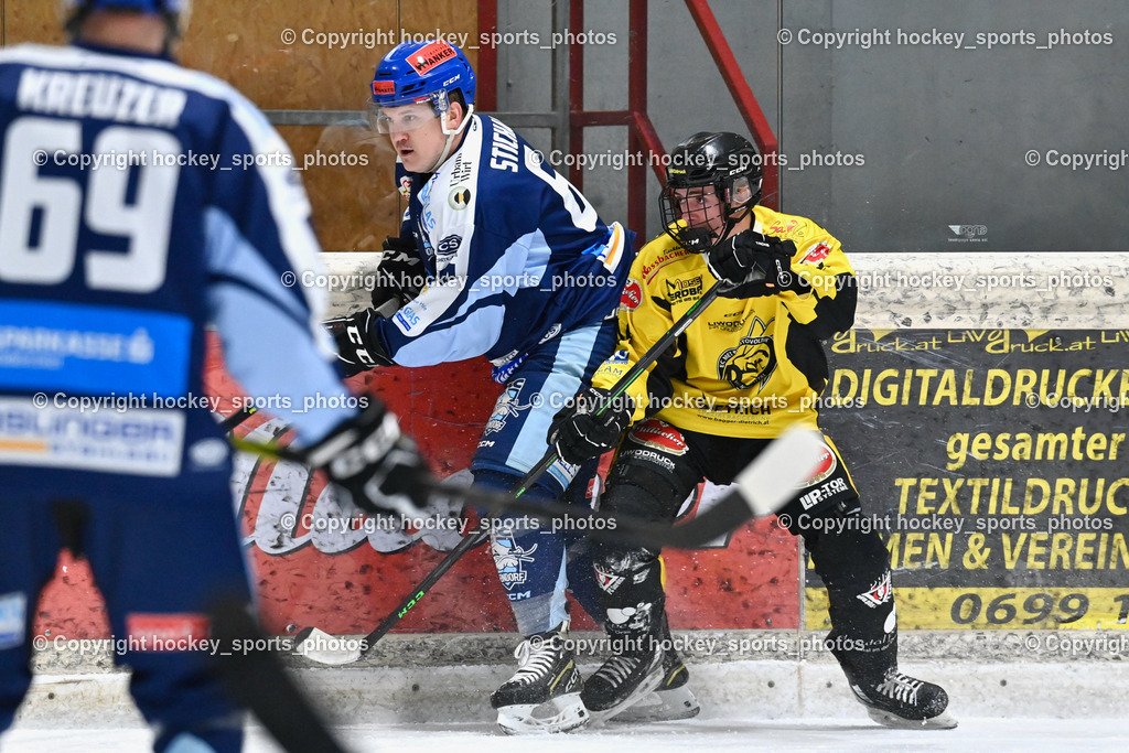 EC Hornets Spittal vs. ESC Steindorf 23.2.2024 | #64 Stichauner Fabian ESC Steindorf, #14 Stele Florian EC Hornets Spittal, EC Hornets Spittal vs. ESC Steindorf 23.2.2024, EC Hornets Spittal vs. ESC Steindorf 23.2.2024 am 23.02.2024 in Spittal an der Drau (Eissportzentrum Spittal), Austria, (Photo by Bernd Stefan)