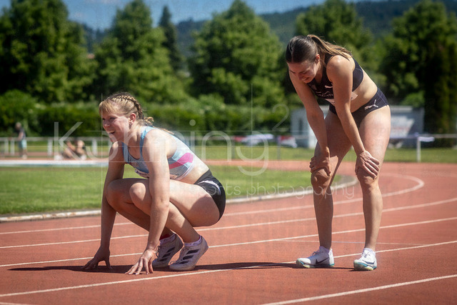 B&amp;S Kurpfalz Gala; Weinheim, 23.05.2026 | WEINHEIM, GERMANY - MAY 24: Talea Prepens (GER/TV Cloppenburg) and Lea Sophie Benzin (GER/Cologne Athletics) after the 100m during the B&amp;S Kurpfalz Gala am 23.05.2026 at the  Sepp-Herberger-Stadium in Weinheim (Baden-Wuerttemberg / Germany).