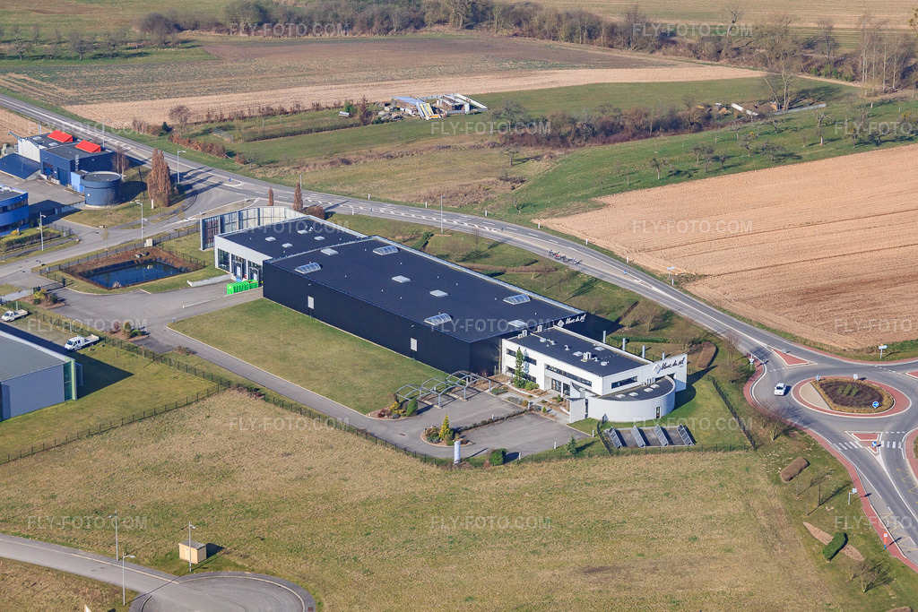 Aerial view: Zone d'activité de la Sauer with Blanc Du Nil in Eschbach in the state Bas-Rhin, France. – Photo: IMG_62794.jpg taken on 03/09/2014 by Werner Riehm/FLY-FOTO.com – Resolution of the original: 4752 x 3168 px – Blanc du Nil