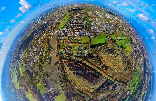 Hamm231190054HerringenLippepark-topaz | Luftbild, Lippepark Schacht Franz, umgeben von Wald und herbstlichen Laubbäumen, Bergehalden Halde Humbert und Kissinger Höhe, Wohngebiet Arbeiter-Kolonie Herringen Isenbecker Hof, Erdkugel, Fisheye Aufnahme, Fischaugen Aufnahme, 360 Grad Aufnahme, tiny world, little planet, fisheye Bild, Stadtbezirk Herringen, Hamm, Ruhrgebiet, Nordrhein-Westfalen, Deutschland