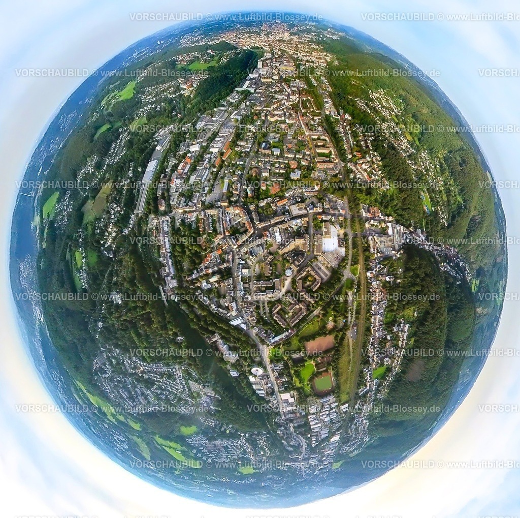Hagen230990058 Haspe | Luftbild, Ortsansicht Ortsteil Haspe, Erdkugel, Fisheye Aufnahme, Fischaugen Aufnahme, 360 Grad Aufnahme, tiny world, Haspe, Hagen, Ruhrgebiet, Nordrhein-Westfalen, Deutschland
