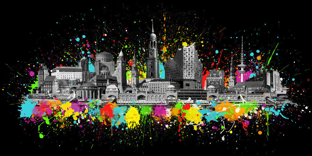 10250114 - Hamburg Skyline Pop Art Splash | Kunstvolle bunte Hamburg Skyline