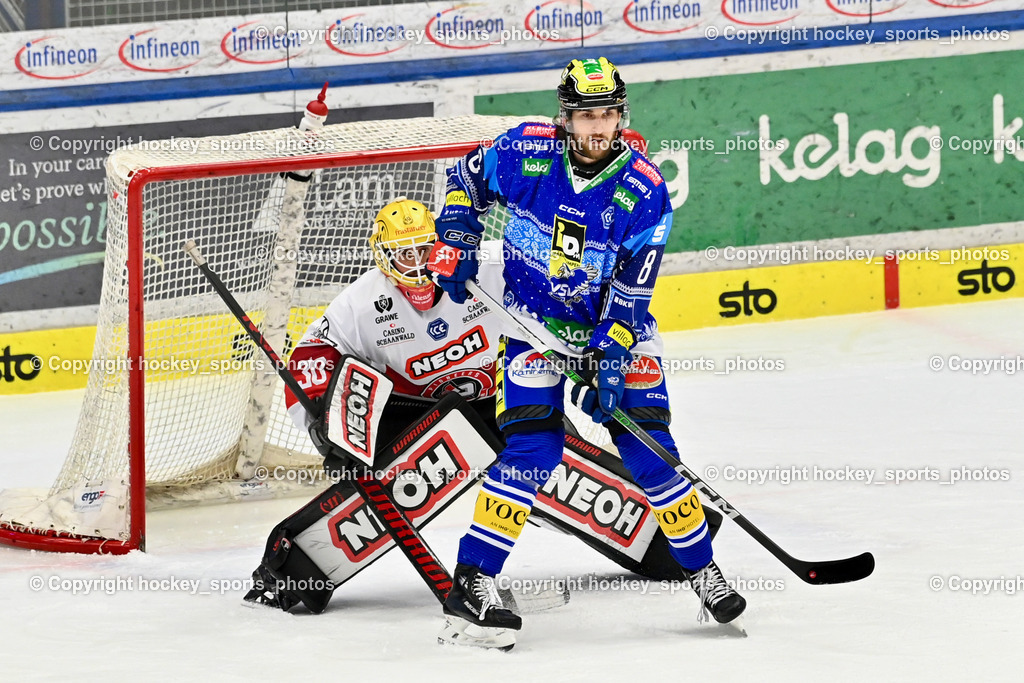 EC IDM Wärmepumpen VSV vs. Pioneers Vorarlberg | #30 Caffi Alex PIONEERS VORARLBERG, #8 Rebernig Maximilian EC VSV, EC IDM Wärmepumpen VSV vs. Pioneers Vorarlberg, EC IDM Wärmepumpen VSV vs. Pioneers Vorarlberg am 14.12.2024 in Villach (Stadthalle Villach), Austria, (Photo by Bernd Stefan)