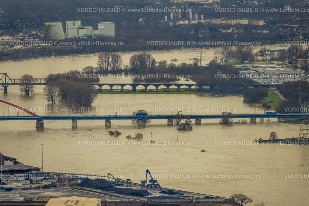 Duisburg231203420 | Luftbild vom Weihnachtshochwasser 2023 am Rhein, der Rhein tritt nach starken Regenfällen über die Ufer,  Alt-Homberg, Duisburg, Ruhrgebiet, Niederrhein, Nordrhein-Westfalen, Deutschland