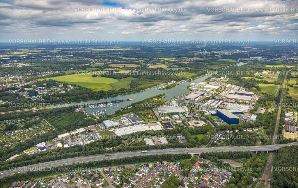 Herne230802891 | Luftbild, Gewerbegebiet Friedrich der Große am Rhein-Herne-Kanal, Herner Meer mit Yachthafen, Horsthausen, Herne, Ruhrgebiet, Nordrhein-Westfalen, Deutschland