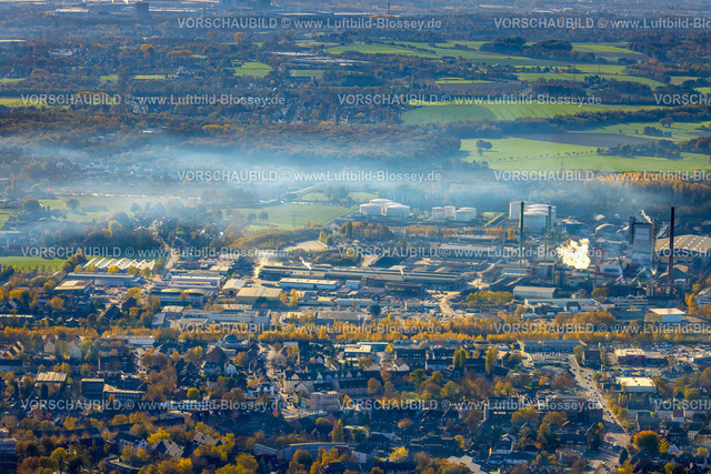 Luenen221100028Aurelia | Luftbild, Gewerbegebiet Kupferstraße mit Aurubis AG und VARO Energy Tankstorage GmbH, Nebelschwaden und Dampfwolke, Gahmen, Lünen, Ruhrgebiet, Nordrhein-Westfalen, Deutschland