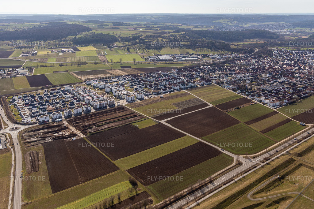 Luftbild: Schnallenäcker im Ortsteil Malmsheim in Renningen im Bundesland Baden-Württemberg in Deutschland. Foto: IMG_124942.jpg vom 20.02.2021 durch Werner Riehm/FLY-FOTO.de