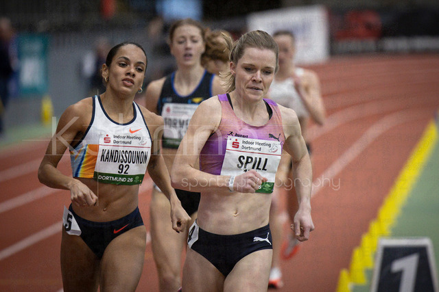 Indoor Meeting Dortmund, 08.02.2026 | DORTMUND, GERMANY - FEBRUARY 8: Lena Kandissounon (FRA), Tanja Spill (TSV Bayer Dormagen) during 800m final of the Indoor Meeting Dortmund at the Helmut-Koernig-Halle on February 8, 2026 in Dortmund, Germany. (Photo by Axel Kohring/Beautiful Sports Int.)