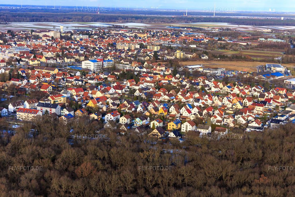 Luftbild: Ansicht des Ortsteil Siedlung Gartenstadt aus Südwesten in Kandel im Bundesland Rheinland-Pfalz in Deutschland. Foto: IMG_096314.jpg vom 15.01.2017 durch Werner Riehm/FLY-FOTO.de