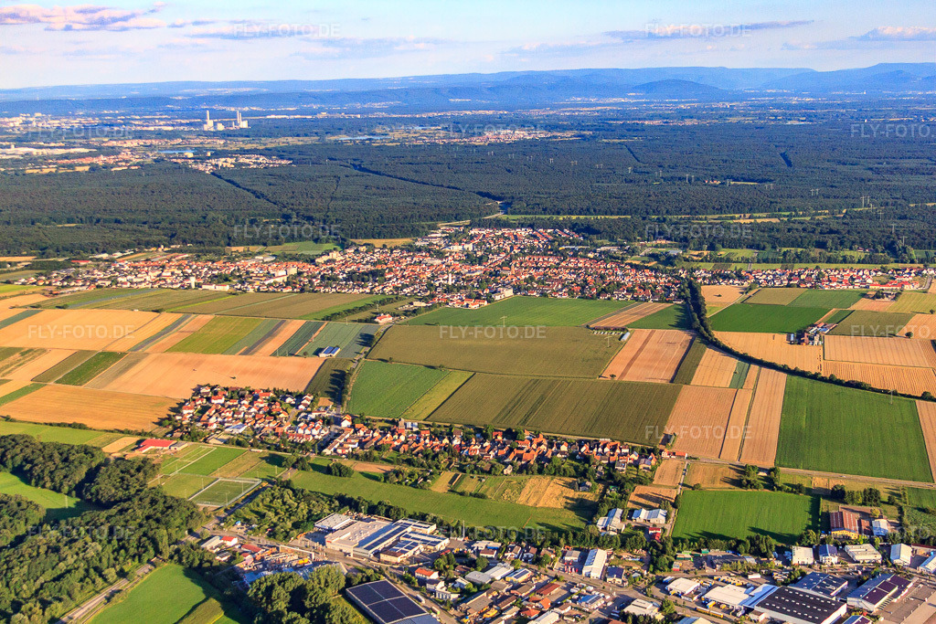 Luftbild: Dorfansicht von Norden im Ortsteil Minderslachen in Kandel im Bundesland Rheinland-Pfalz in Deutschland. Foto: IMG_51008.jpg vom 22.07.2012 durch Werner Riehm/FLY-FOTO.de