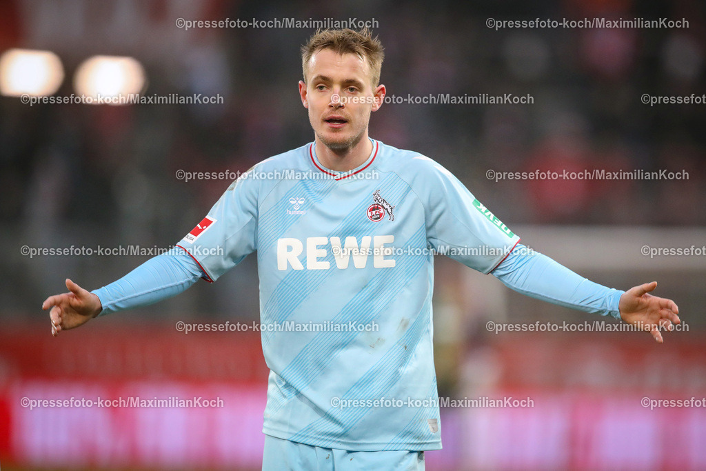RWE06012402147 | 06.01.2024, Essen, Fußball, Herren, Stadion an der Hafenstraße, Testspiel, Rot-Weiss Essen – 1. FC Köln:  Jacob Christensen (1.FC Köln). 
DFB regulations prohibit any use of photographs as image sequences and or quasi-video.